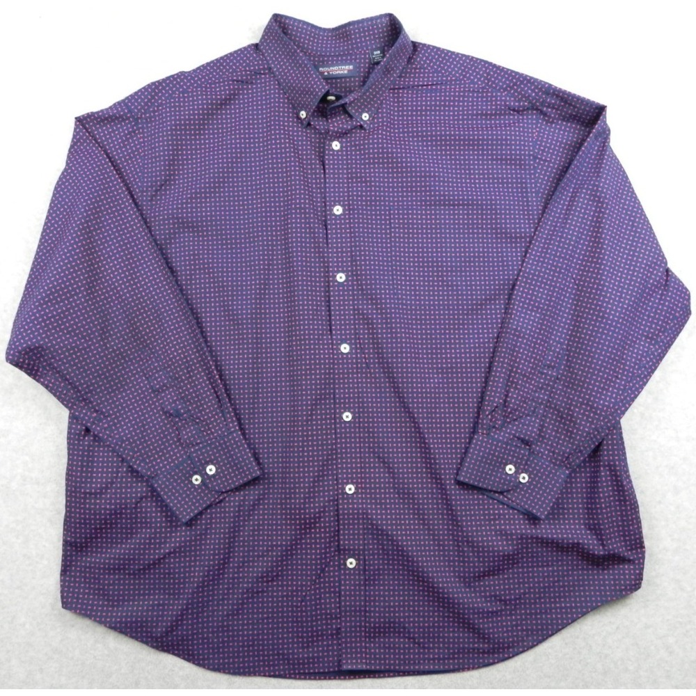 Roundtree & Yorke Shirt Mens 3XB Big Pocket Button Up Blue Patterned Long Sleeve